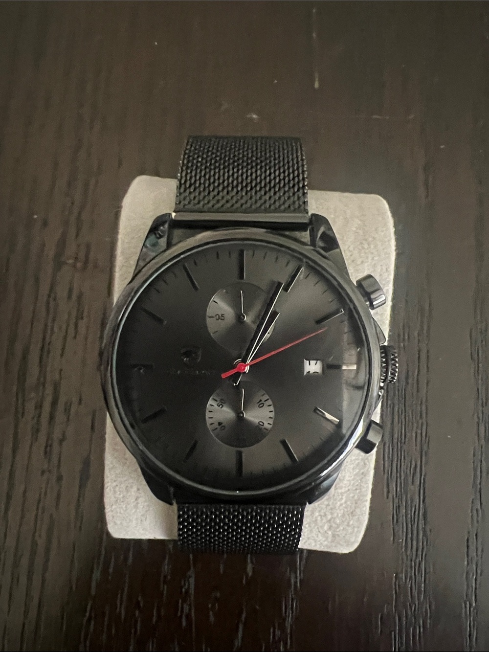 Men's Black Mesh Strap Chronograph with Red Second Hand